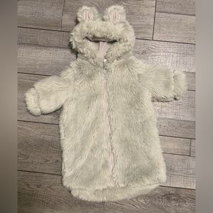 Restoration Hardware Baby Faux Fur Bunting Snowsuit Hooded Bunny Ears Gray